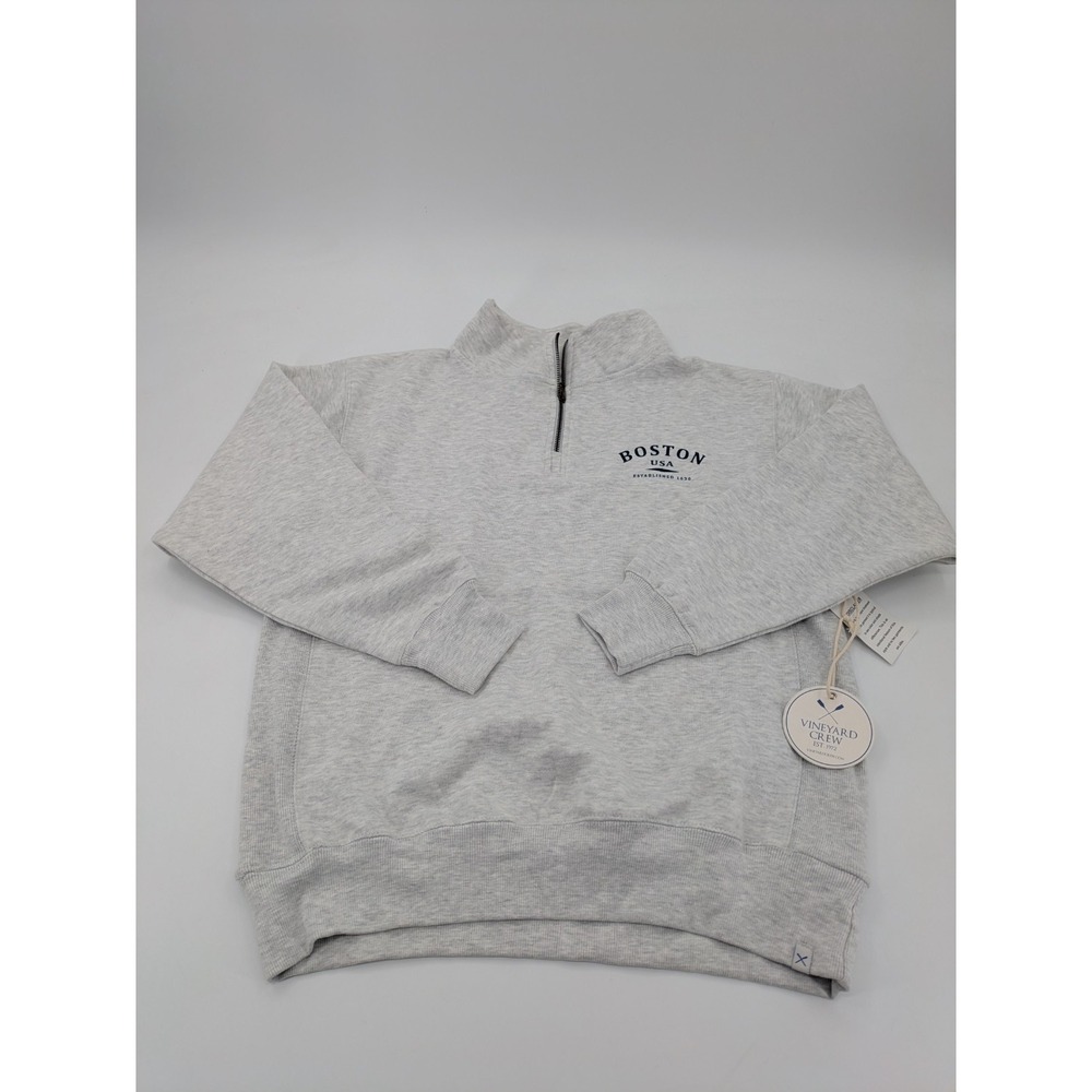 Boston USA 1/4 Zip Sweatshirt Men's Medium Gray Mock Neck Vineyard Crew